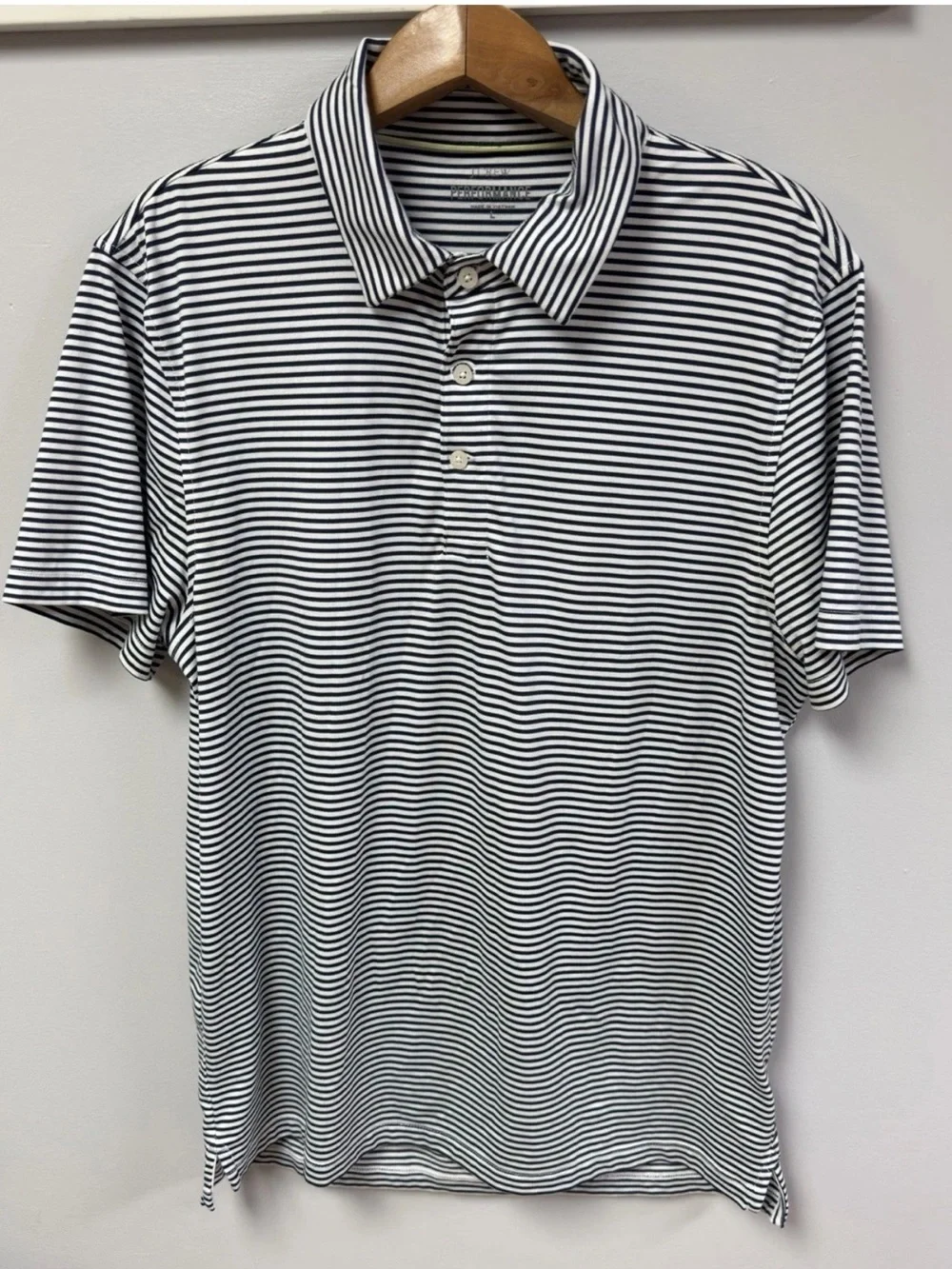 J.Crew Factory Performance Men’s Polo ShirtStriped Black & White Sz L